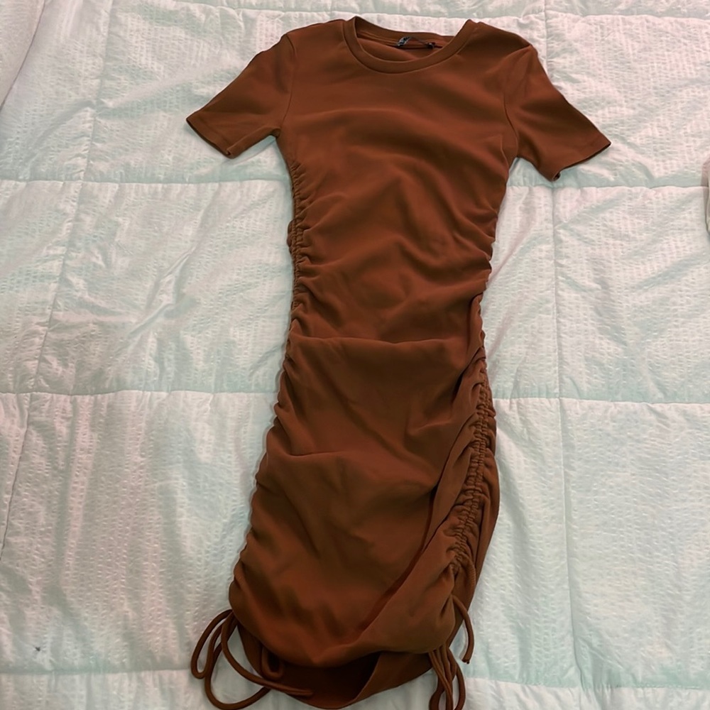 ZARA Brown Ruched Dress